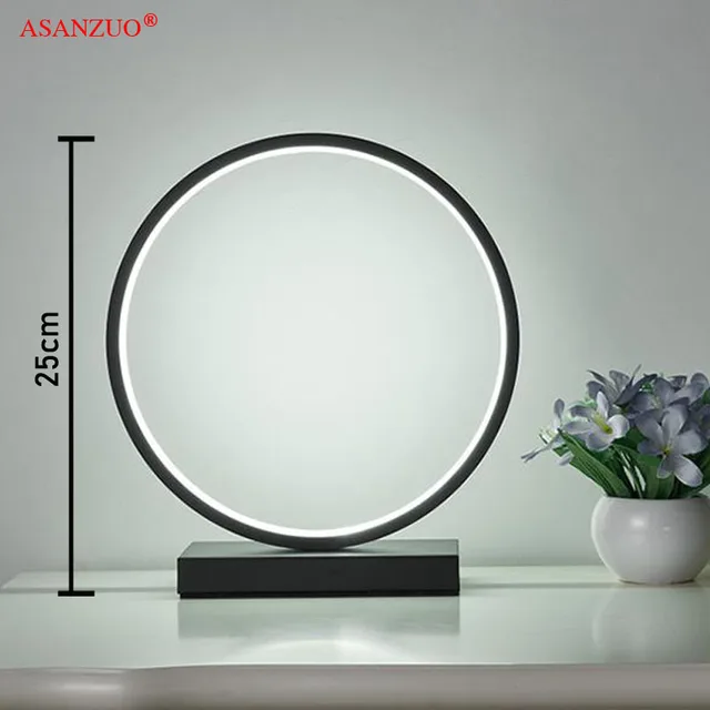 Modern Table Lamp Aluminum LED bedroom reading lamp Minimalist Type 8/circle nighstand lamp LED Bedside Lamp Black body Dia 22cm