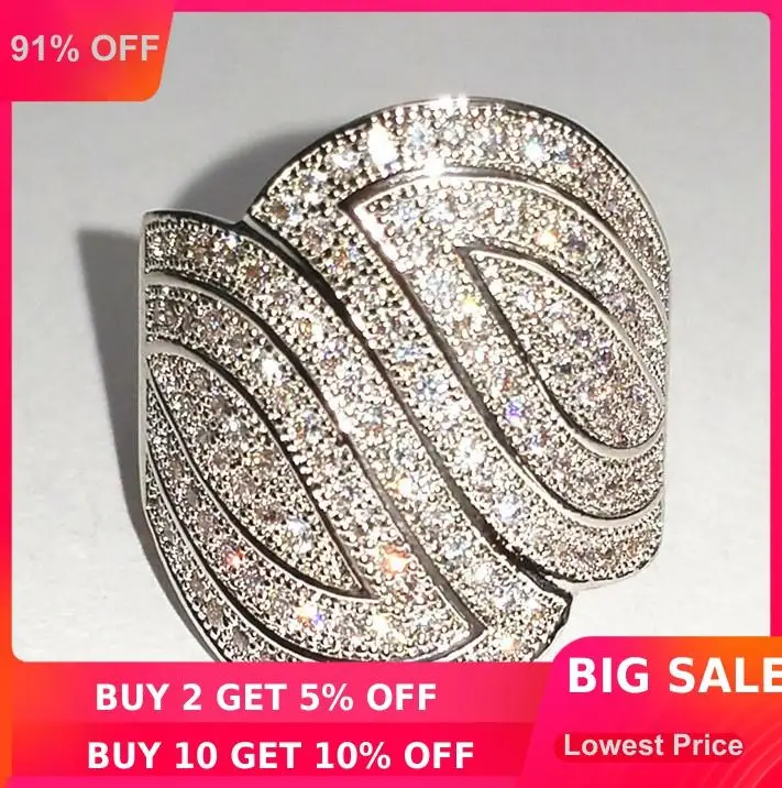 choucong Pave set 100PCS Stone 5A Zircon stone 10KT White Gold Filled Wedding Band Ring For Women Sz 5-11 Gift | Украшения и
