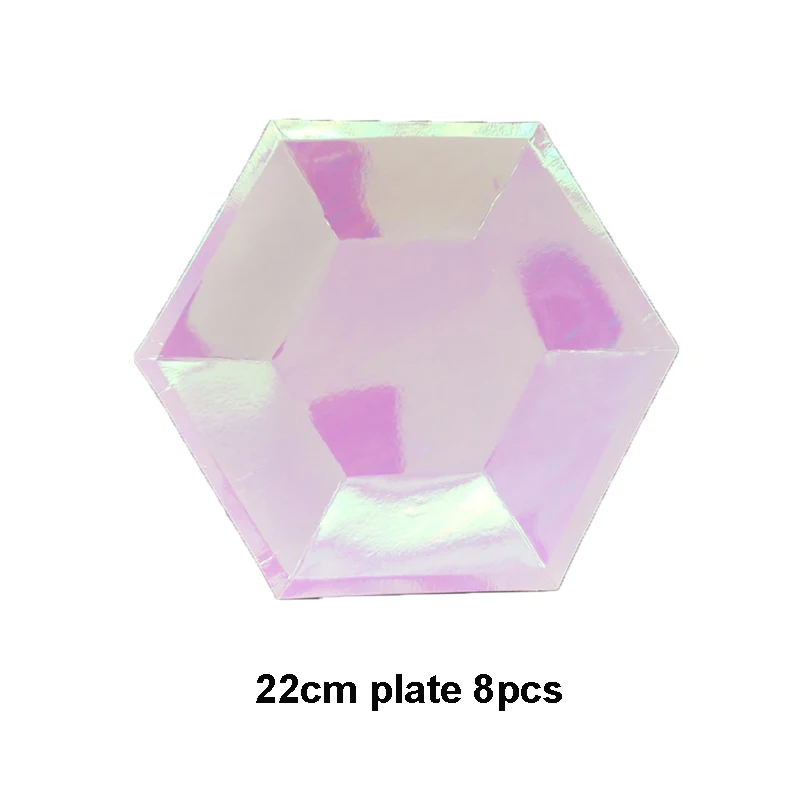 22cm plate 8pcs Розовое золото одноразовые наборы посуды бумажные тарелки/стаканчики/соломинки радужные Свадебные украшения для дня рождения вечерние принадлежности - Цвет: 22cm plate 8pcs