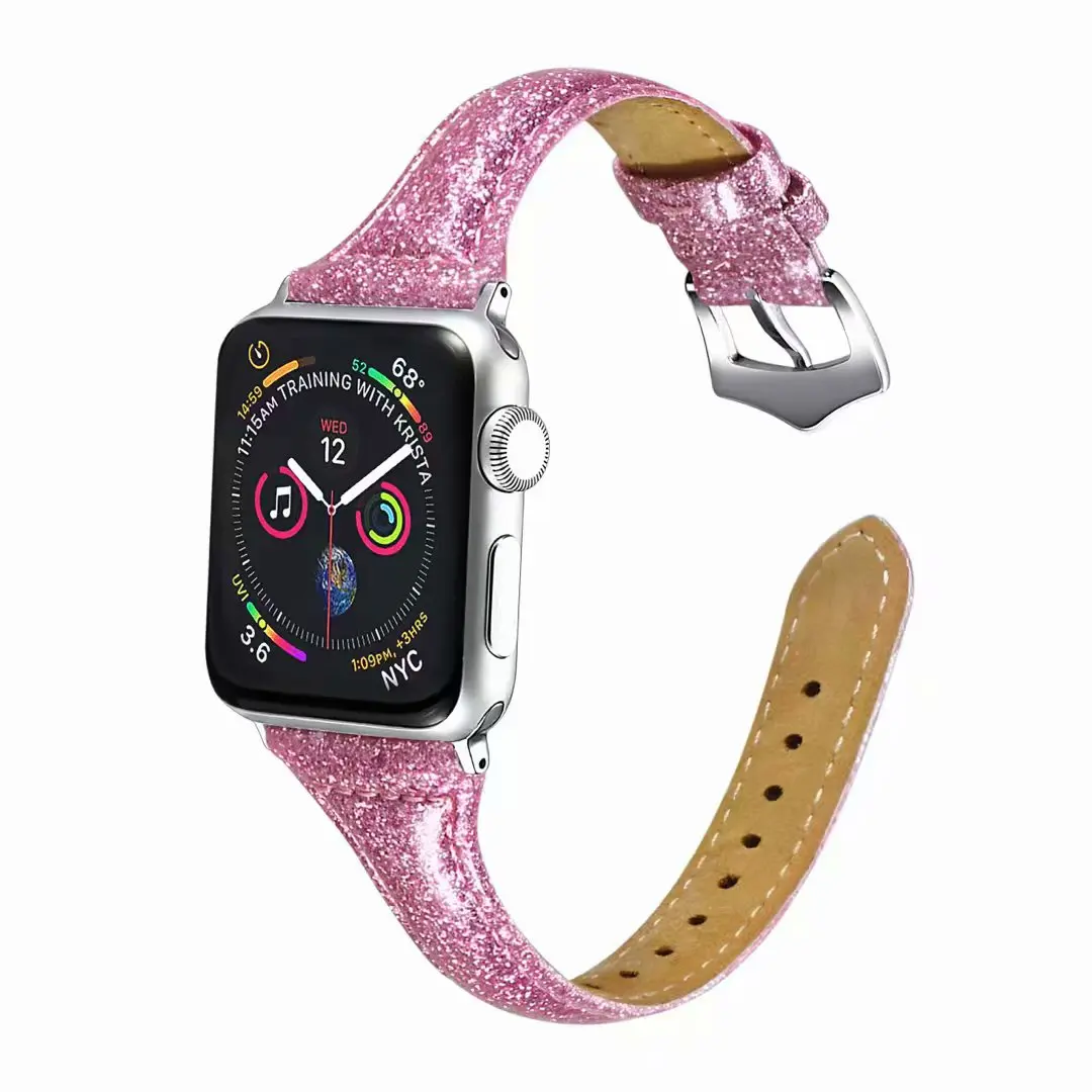 Ремешок для Apple Watch 42 мм 38 мм Apple Watch 5 4 3 2 1 спортивный ремешок для iwatch Band 44 мм 40 мм Блестящий кожаный тонкий ремешок для часов