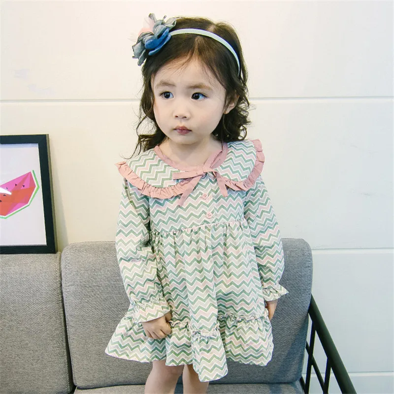 Детское Хлопковое платье в полоску с принтом виде волн|dress dress dress|summer cotton girls