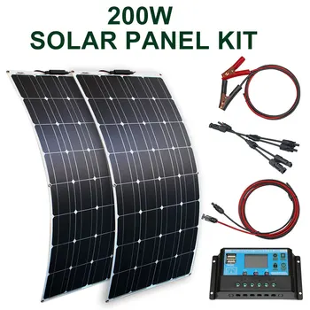 100w 200w flexible solar panel with 10A/20A solar regulator cable for 12v battery charger home roof 1
