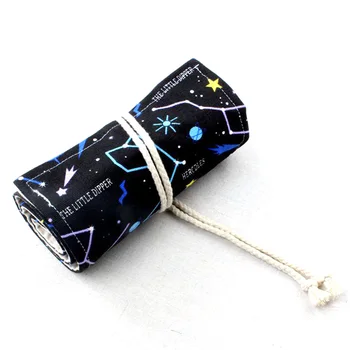 

36/48/72 Holes School Sketch Canvas Big Capacity Starry Sky Roll Brush Box Pen Bag Pencil Case Pouch