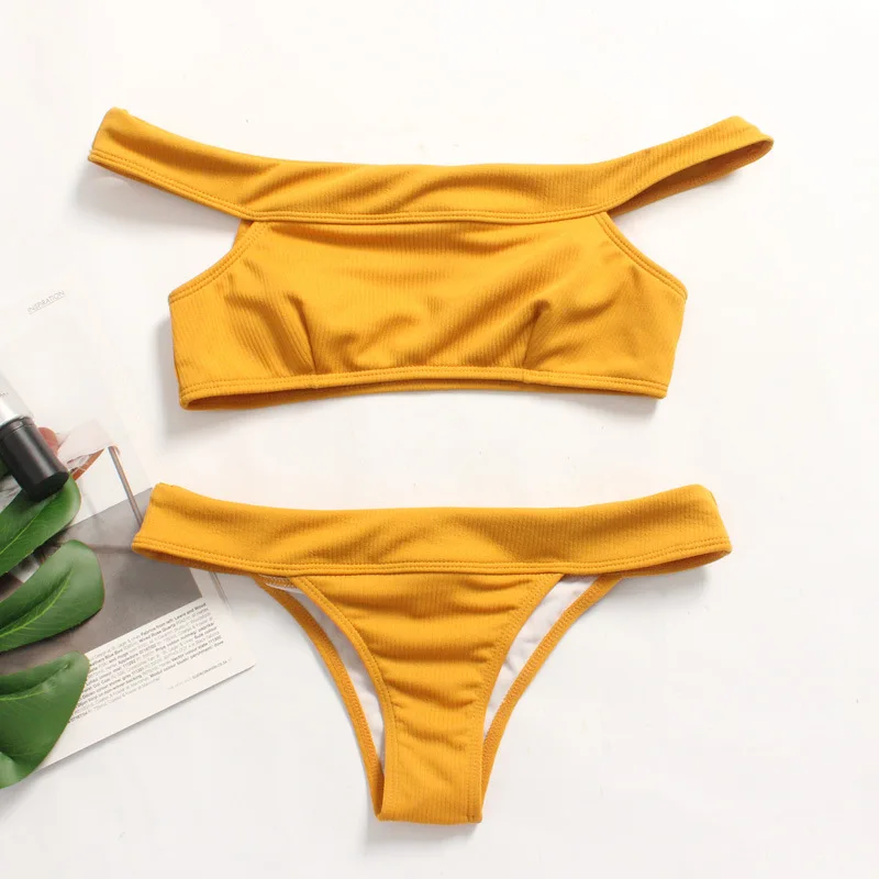 

2019 New Style Solid Color Strap Split Type Amazon Europe And America Bikini Bathing Suit Women's Plus-sized Swimwear Cross Bord