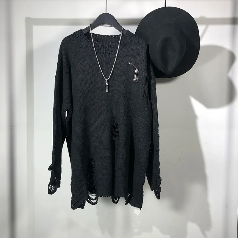 

Owen seak Men Knitted Sweater Gothic Style High Street Men's Oversize Spring Pullovers Solid Black Hoodies Sweater Big Size