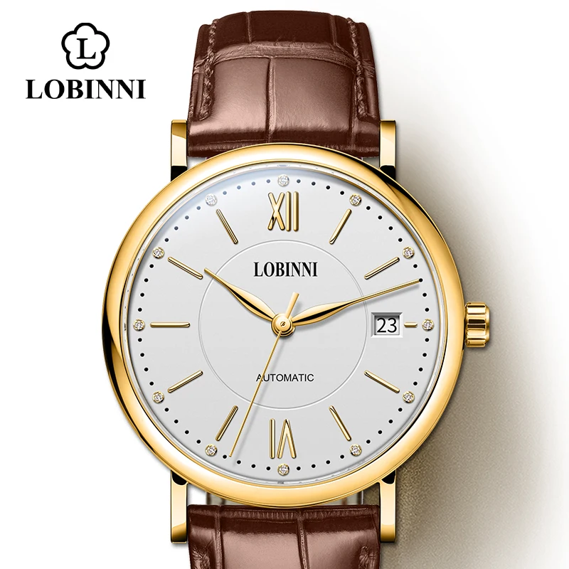 gold-white-brown-g Швейцария LOBINNI Топ люксовый бренд часы для женщин сапфир relogio Япония MIYOTA автоматические механические мужские часы - Цвет: gold-white-brown-g