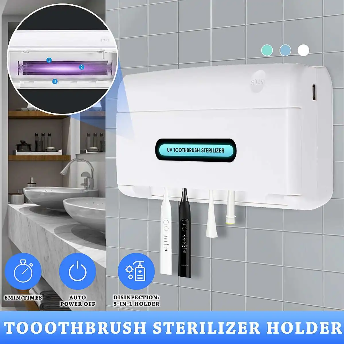 

UV Light Ultraviolet Toothbrush Sterilizer 5 in 1 Toothbrush Holder Automatic Toothpaste Squeezers Dispenser Home Bathroom Set