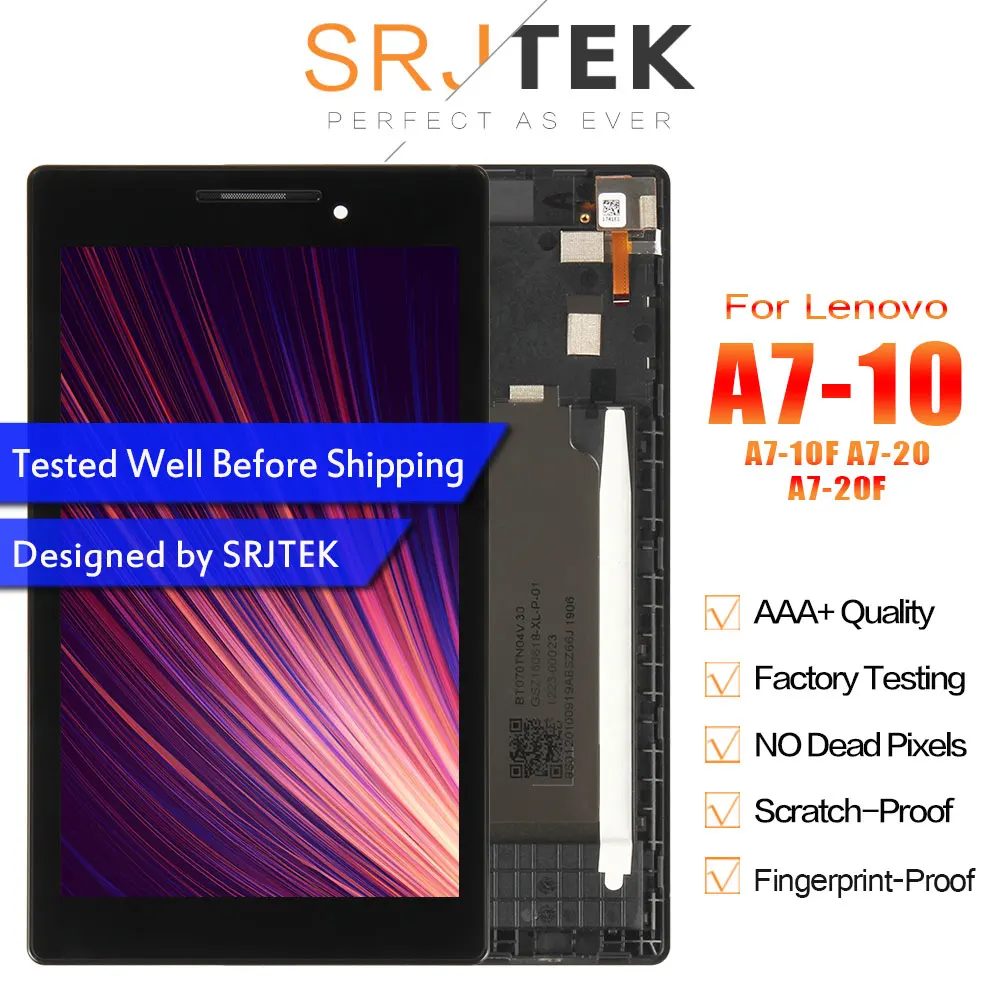 SRJTEK 7 para Lenovo Tab 2 A7-10 A7-10F A7-20 A7-20F Tab2 pantalla LCD pantalla de matriz de digitalizador táctil Sensor con marco