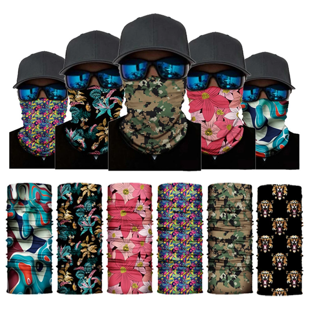 

3D Flower Print Bandana Outdoor Sports Neck Gaiters Skull Animals Protection Hiking Scarves 2021 Dropship Bandanas Face Scarf