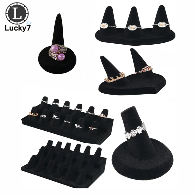 

Wholesales Black Velvet Cute Finger Tip Mountail Jewelry Ring Display Holder Resin Ring Display Storage Organizer Stand Showcase