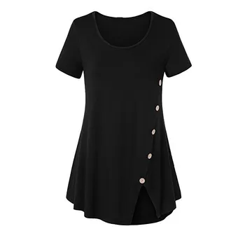 

OWLPRINCESS New Style Summer Wear Ladies Belt Button Short Sleeve T-shirt Bifurcation Skirt Leisure