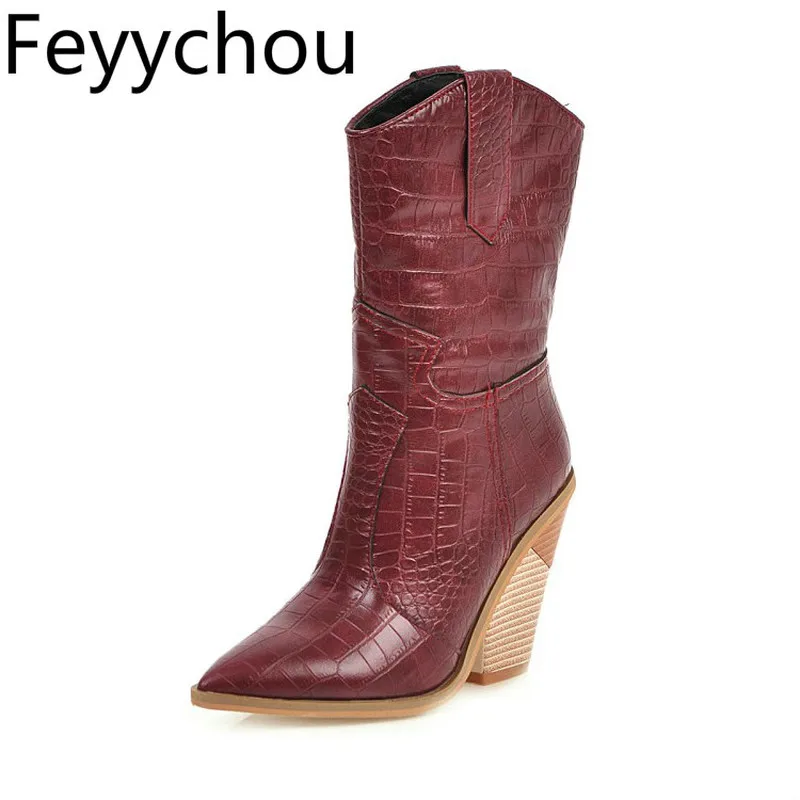 

Women's Boots Autumn Winter Super High Heel Slip on Pointed Toe Fish-scale Pattern Pu Mid-Calf Plush 2019 New Sexy Fashion White