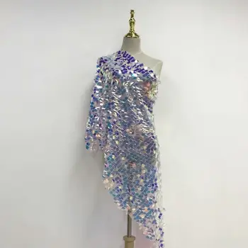 

5 yards big heavy Blue Silver African french lace Sequins embroidery Swiss tulle fabric Nigeria Ghana bridal church cloth dress