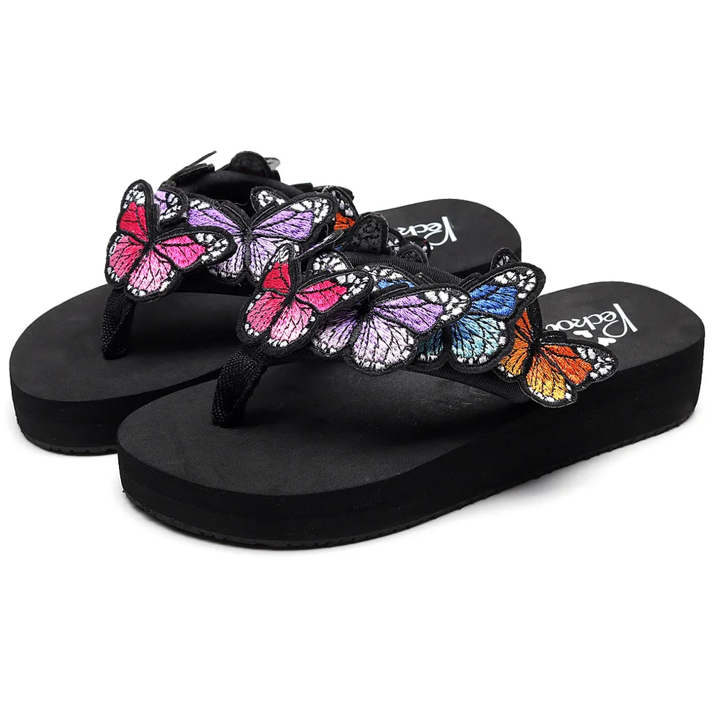 Детские тапочки; обувь для малышей; сандалии в богемном стиле с цветочным принтом и бабочкой; летняя пляжная обувь; тапочки для маленьких девочек; мягкие Тапочки