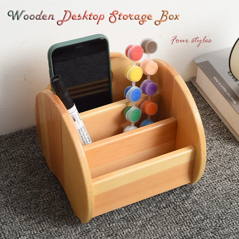 Solid Wood Storage Box Desktop Office Table Organizer Remote Control Cosmetic Storage Case