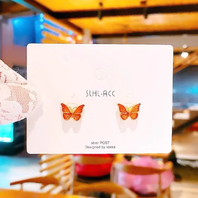 Korean Fashion Simple Butterfly Tassel Earrings For Girls Women Piercing Long Earrings 2021 Trend Hanging Metal Ear Cuff Jewelry A pair orange