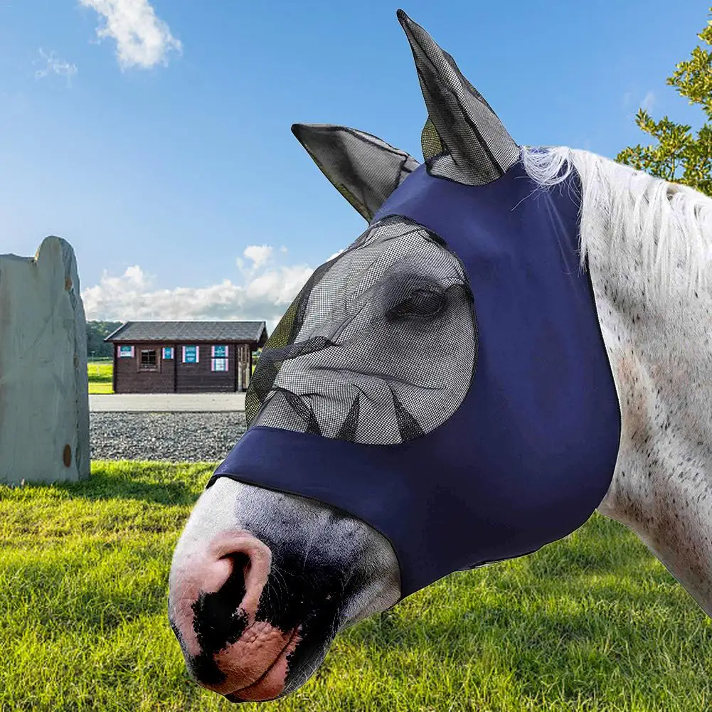 Товары для домашних животных защита для ушей Armour Horse, летняя противомоскитная маска для верховой езды, дышащая синяя сетчатый экран, полный комфорт для лица