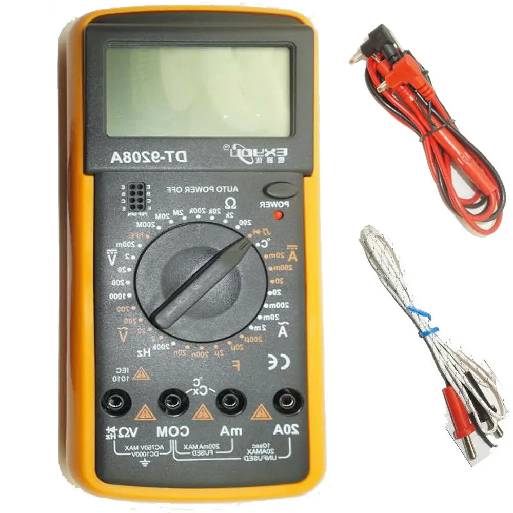 DT-9208 Цифровой мультиметр lcd AC/DC Вольт Ампер Ом тестер температуры Герц
