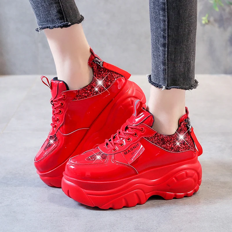 womens red platform sneakers
