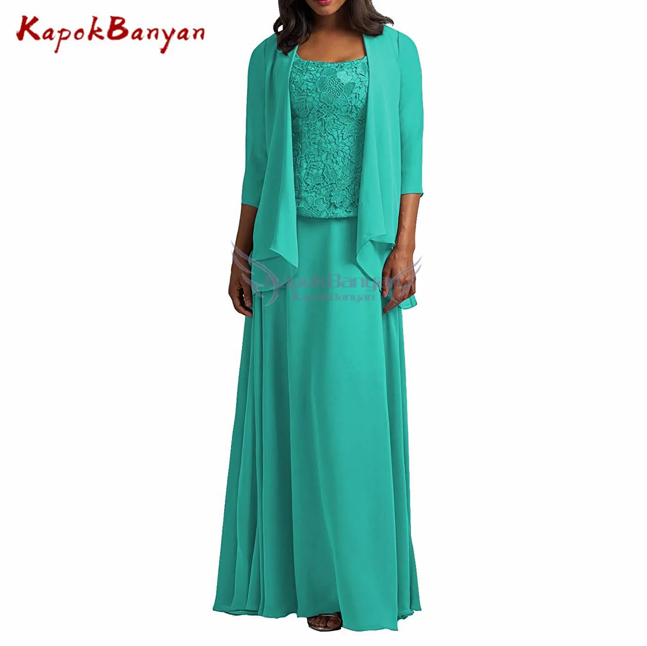 Medium Turquoise 3 предмета, платье для матери невесты с шифоновым жакетом, ТРАПЕЦИЕВИДНОЕ кружевное платье в пол для мамы, vestidos de fiesta de noche - Цвет: Medium Turquoise