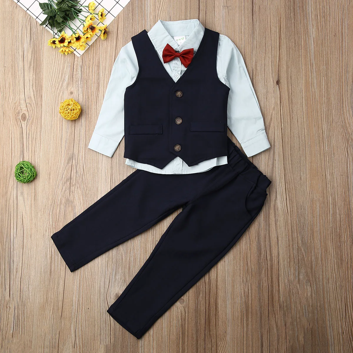 Деловые костюмы для маленьких мальчиков галстук-бабочка+ рубашка+ жилет+ штаны, праздничный костюм из 4 предметов, костюмы для мальчиков, От 1 до 7 лет