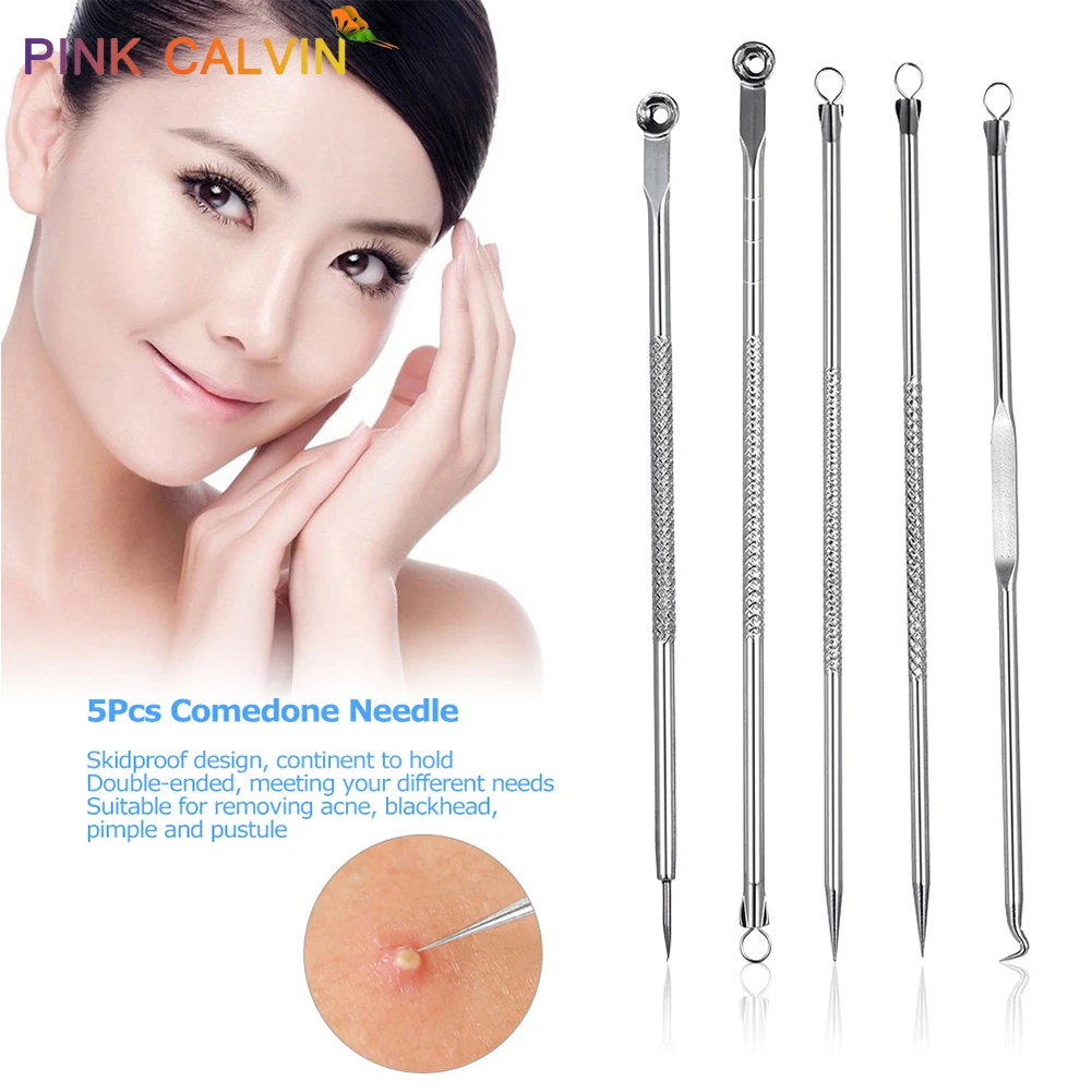 

5PCS/Set New Portable Acne Needles Blackhead Remover Extrator Double-Headed Pimple Extractor Remover Tool Set