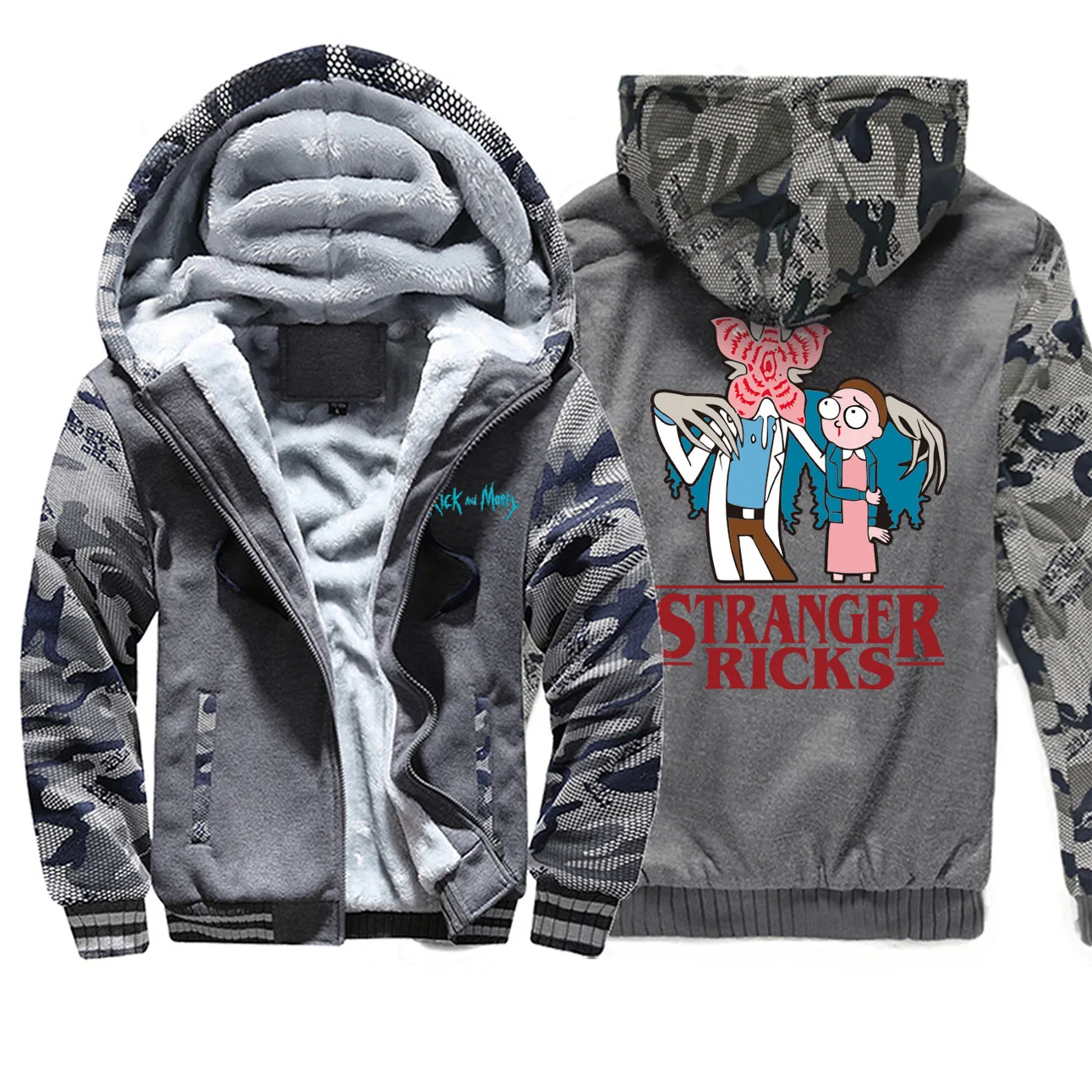 cheap Creative Novelty Print Rick and Morty Male Thick Hoodies Newest Stranger Things Pattern Jackets For Men Stylish Hip Hop Mens Top