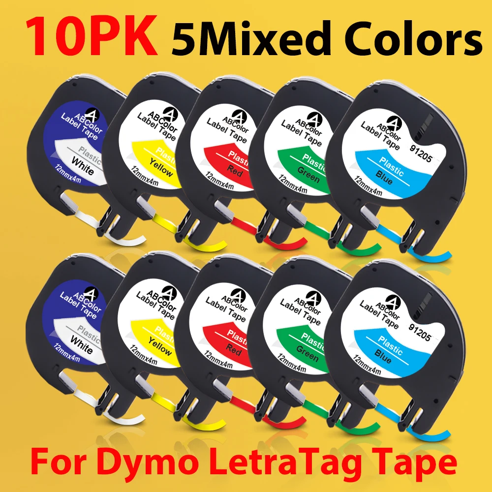 Fita de Etiqueta para Dymo Letratag Letratag Lt100h Label Maker 12 mm 91201 91202 12267 91222 91332 91200 91203 10 Pcs