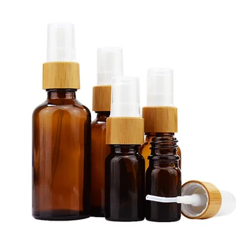 

10ml 15ml 20ml 30ml 50ml perfume essential oil amber brown glass dropper bottle with bamboo spray caps/bamboo pump lotion lids