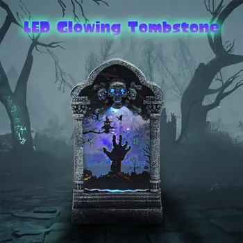

Halloween Luminous Mini Tombstone Ornaments with Ghost Pattern DIY Tombstone Night Light Pumpkin Skull Lamp Party Decoration
