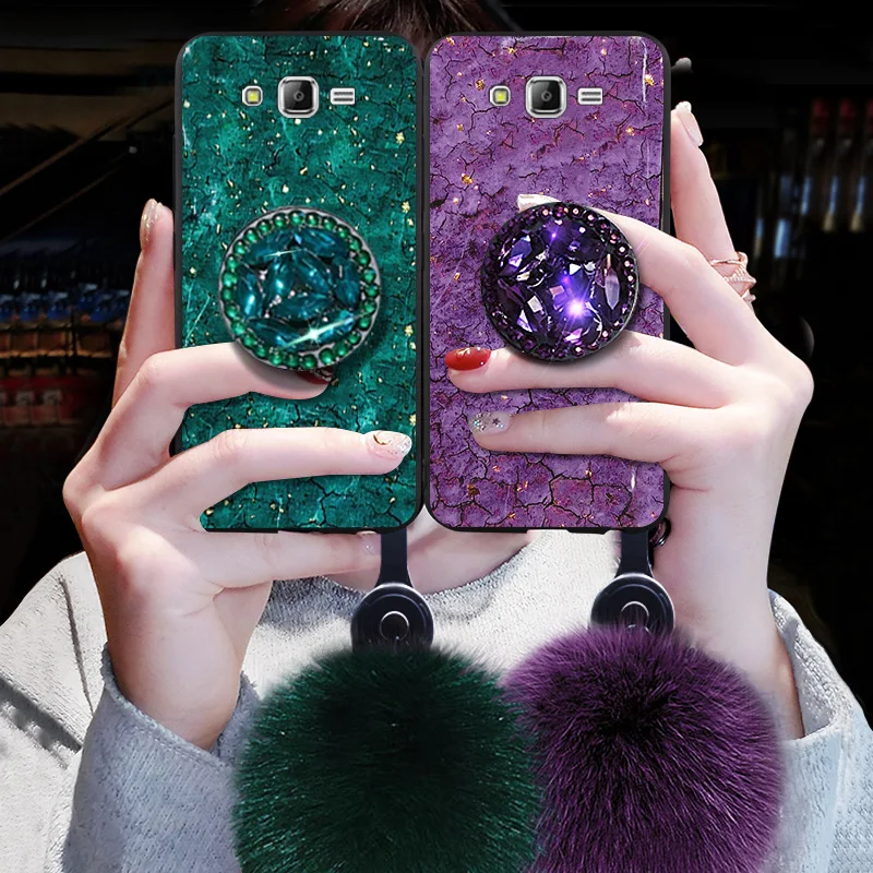 Epoxy Gold Foil Gem Phone Case For Samsung Galaxy J2 J5 J7 Prime J3 2016 2017 J4 J6 Plus 2018 J8 Pro Ring Holder Cover | Мобильные