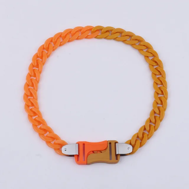 FishSheep Rock Punk Acrylic Chain Buckle Pendant Necklace For Men Women Statement Choker Collar Necklaces New Fashion Jewelry Imitation Rhodium Plated