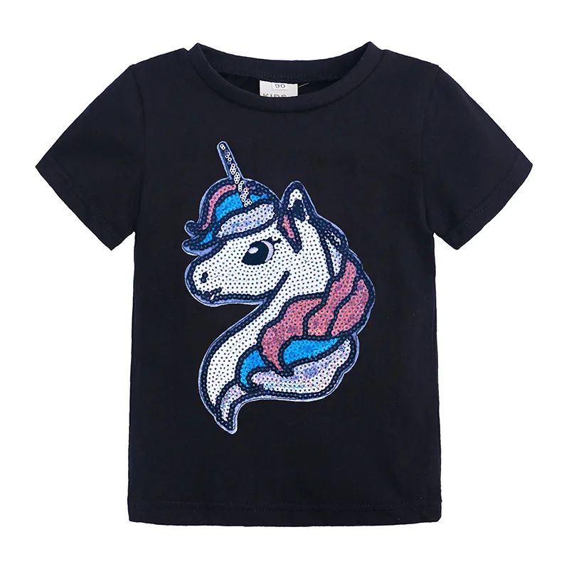 kids Sequins cotton T-shirt Boys and girls Half sleeve coat Tide fan Shirt Cartoon unicorn dinosaur summer The New