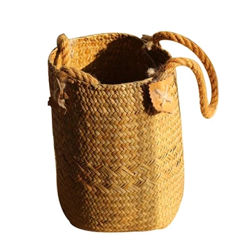 

Foldable Natural Woven Seagrass Belly Storage Basket Flower Pot Folding Basket Weaving Dirty Garment Basket Fruit Basket Yellow