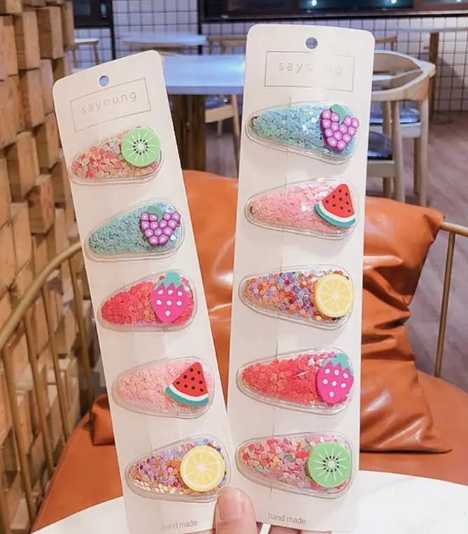 

Children's Hair Accessories Sequins Flow Sofa Clip Transparent PVC Fruit Cute Girls Side Clip Baby Hairpin Headwear