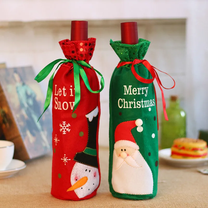 

50pcs/lot Christmas Decoration for Home Wine-bottle Cover Xmas Table Layout Supply Gift Bag Santa Claus Direct Supply Wholesale