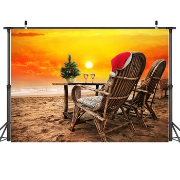 

Nitree Photography Background Photo Studio Backdrop Christmas Hat Sunset Beach Xmas Pine Tree Party Banner Decoration Vinyl