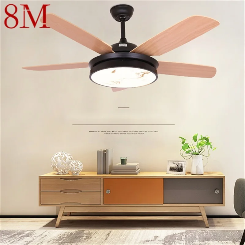 

8M Simple Wood Ceiling Fan with Lights Remote Control Modern 52" LED Lamp for Home Dining Room Bedroom