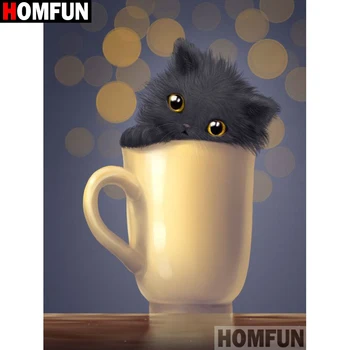 

HOMFUN 5d Diamond Painting Full Square/Round "Cat teacup scenery" Picture Of Rhinestone DIY Diamond Embroidery Home Decor A27741