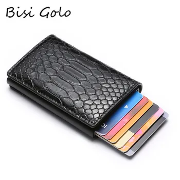 

BISI GORO New RFID Smart Wallet PU Leather High Quality Suitcase Card Wallet Aluminum Box Slim Mini Business Card Holder Case