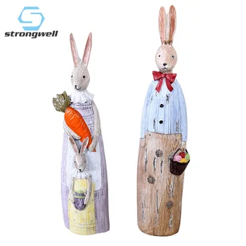 

Strongwell Vintage Old Imitation Wood Carving Creative Couple Rabbit Figurine Resin Crafts Statue Home Decoration Birthday Gifts