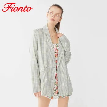 

Green Plaid Double Breasted Blazer 2020 Spring New Fashion Women's Suit Collar Jacket Female Slim Fit Small Suit AN1486
