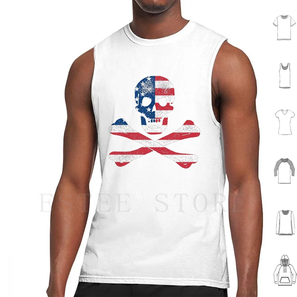 Skull And Bones American Flag Edition Canotte Canottiera Jolly Roger Skull And Bones Usa Merica American Flag Pirate