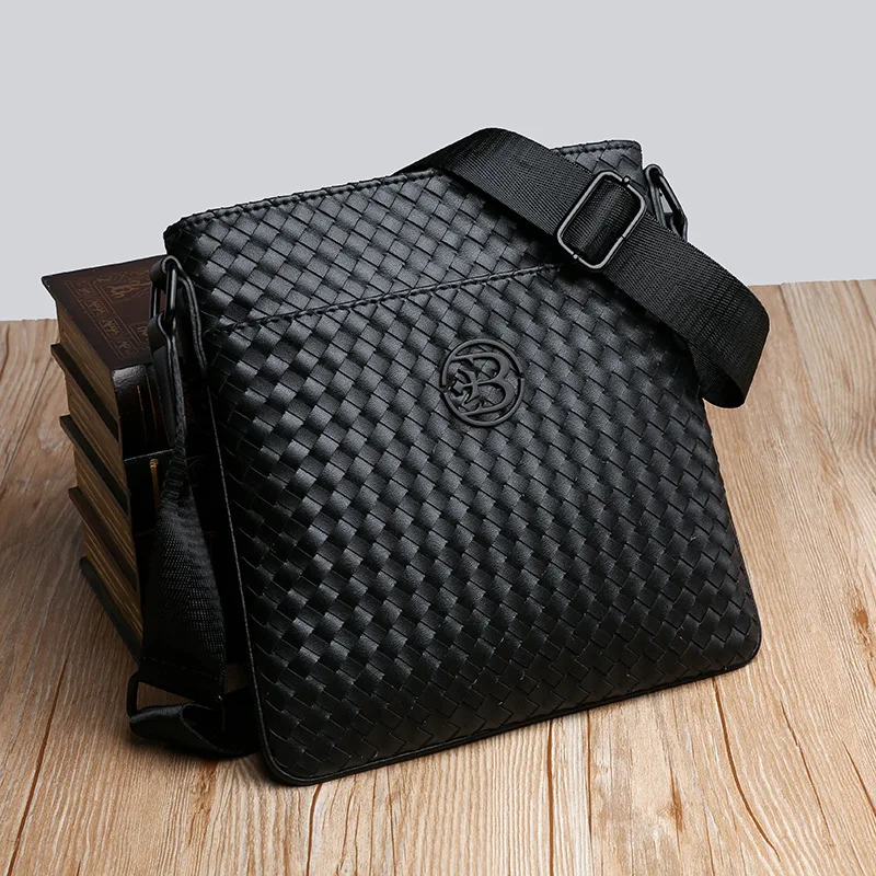 

Full-grain Leather Weaving Men's Bag Shoulder Bag Genuine Leather Verticle Business Casual Backpack Gift