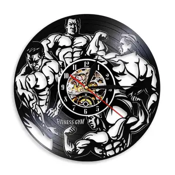 

Mens Health Fitness GYM Workout Wall Watch Muscle Men Bodybuilding Vinyl Record Wall Clock Fitness Center Home Decor Boys Gift