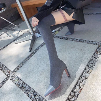 

Knitted slim stretch boots over the knee thigh high boots 2020 new pointed toe slip on high heels long boots size 41 42