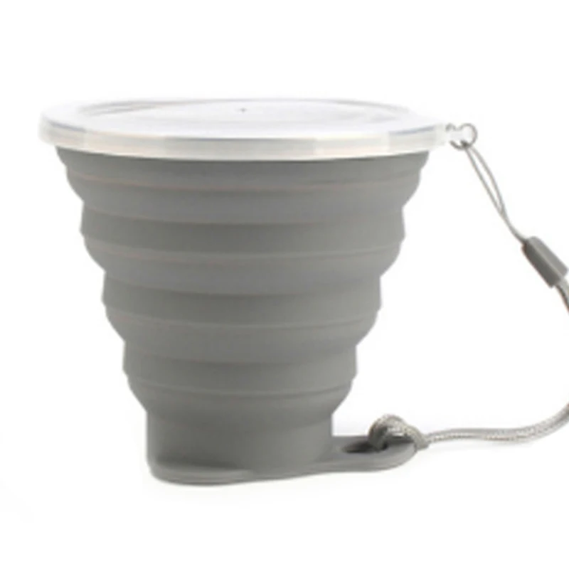 270ML Travel Cup Stainless Steel Telescopic Cup Silicone cups Retractable Cups Folding Outdoor Coffee Sport Water Collapsible - Color: Dark Gray