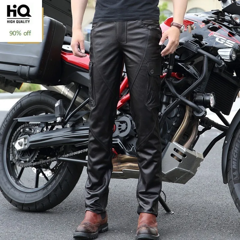 

2020 High Quality Men Pants Fashion Genuine Leather Mens Trousers Slim Fit Motorcycle Trousers Casual Pocket Men Pencil Pants