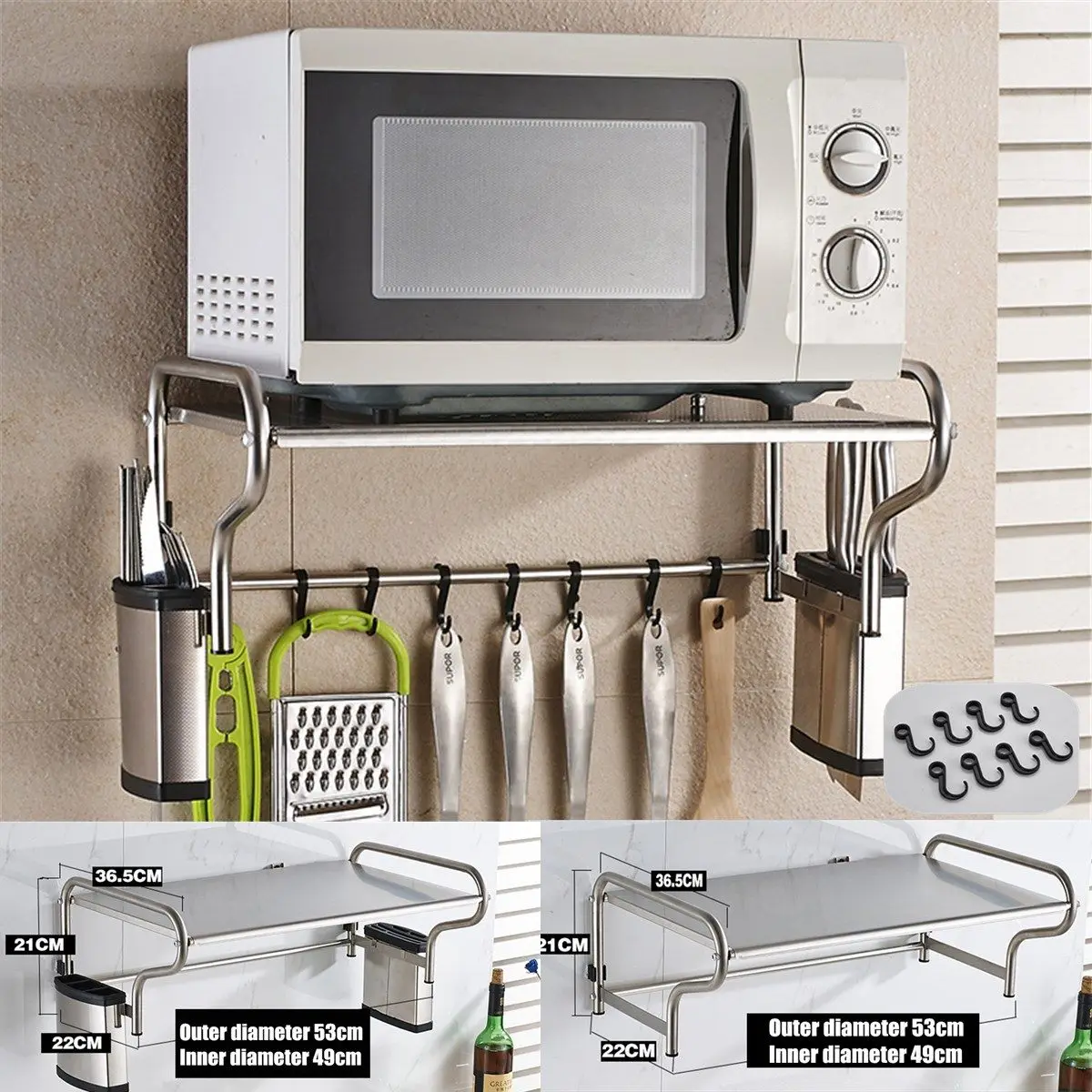  Stainless Steel Microwave Oven Bracket Wall Mounted Kitchen Rack Light Thickened kitchen Shelf Micr - 4000484522293