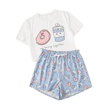 

Womens Summer Pajamas Sets Cute Sleepwear Cartoon Night Suit Sweet Nightwear with Shorts Home Clothing Short Sleeve Sleep Lounge